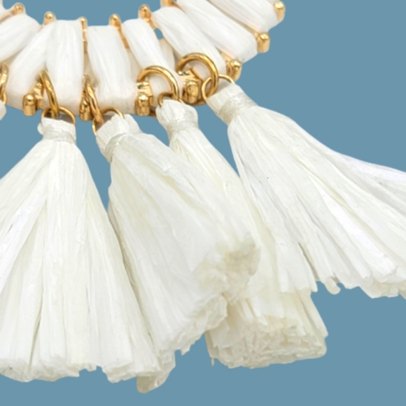 Half Moon Circle Fan Tassel Fringe Opera Lengt Gold tone Textured Chain Necklace - Picture 5 of 9